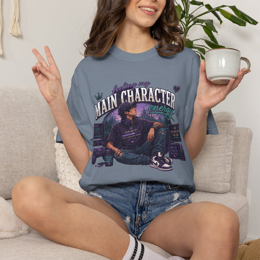 Feeling My Main Character Energy, Anime Guy, Cozy Gamer Tee, Comfort Colors 1717, Vintage Fit, RPG Motivation Shirt, Gaming Gift