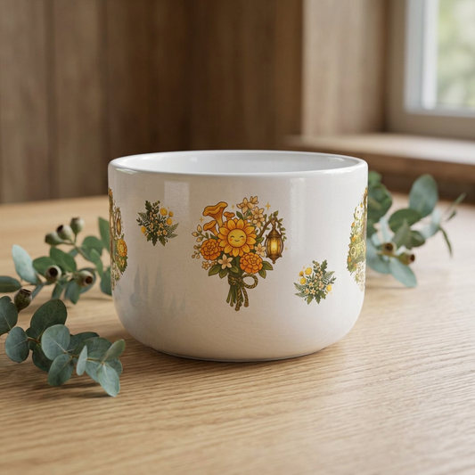 Haunt Heal Harvest Repeat 25oz Ceramic Mug | Cozy Autumn Gamer Mug, Sunflowers & Lanterns