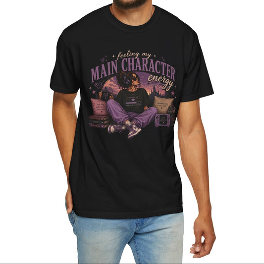 Feeling My Main Character Energy, Anime Girl, Cozy Gamer Tee, Comfort Colors 1717, Vintage Fit, RPG Motivation Shirt, Gaming Gift