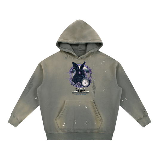 gothic hoodie,rabbit hoodie,gothic streetwear,distressed hoodie,unisex hoodie,dark fantasy clothing,gamer streetwear,grunge hoodie,coxy gothic hoodie,lost in time
