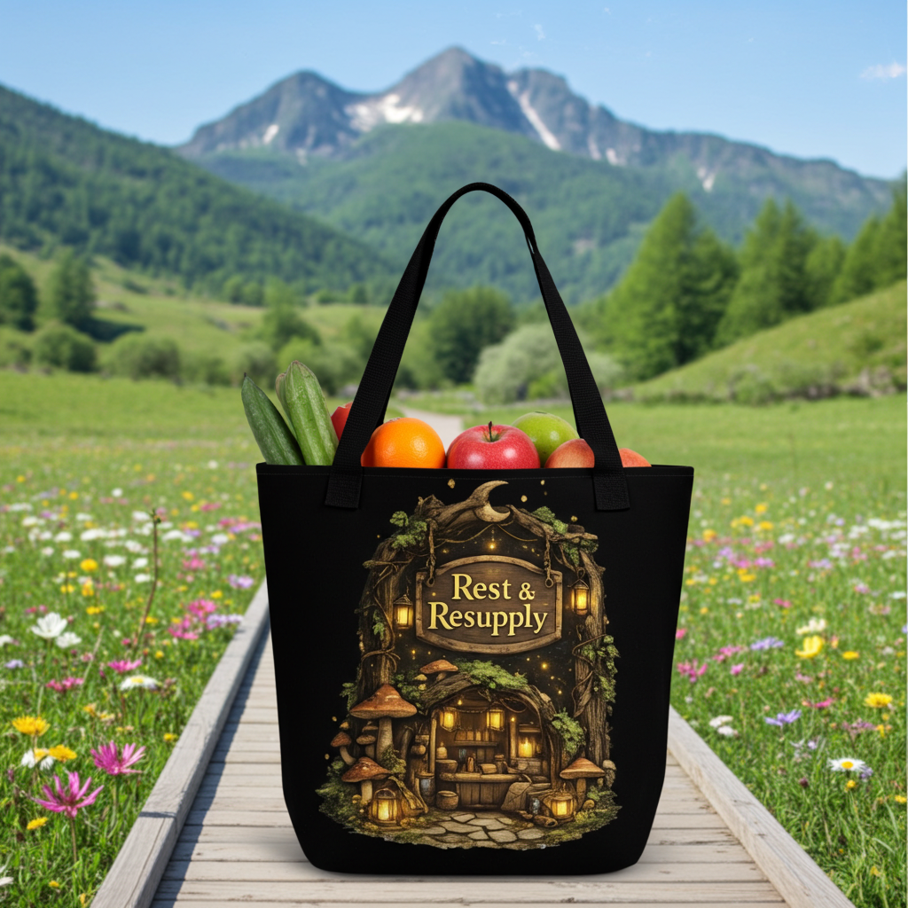 Adventurer’s Rest & Resupply Loot Bag – Illustrated Fantasy Tote