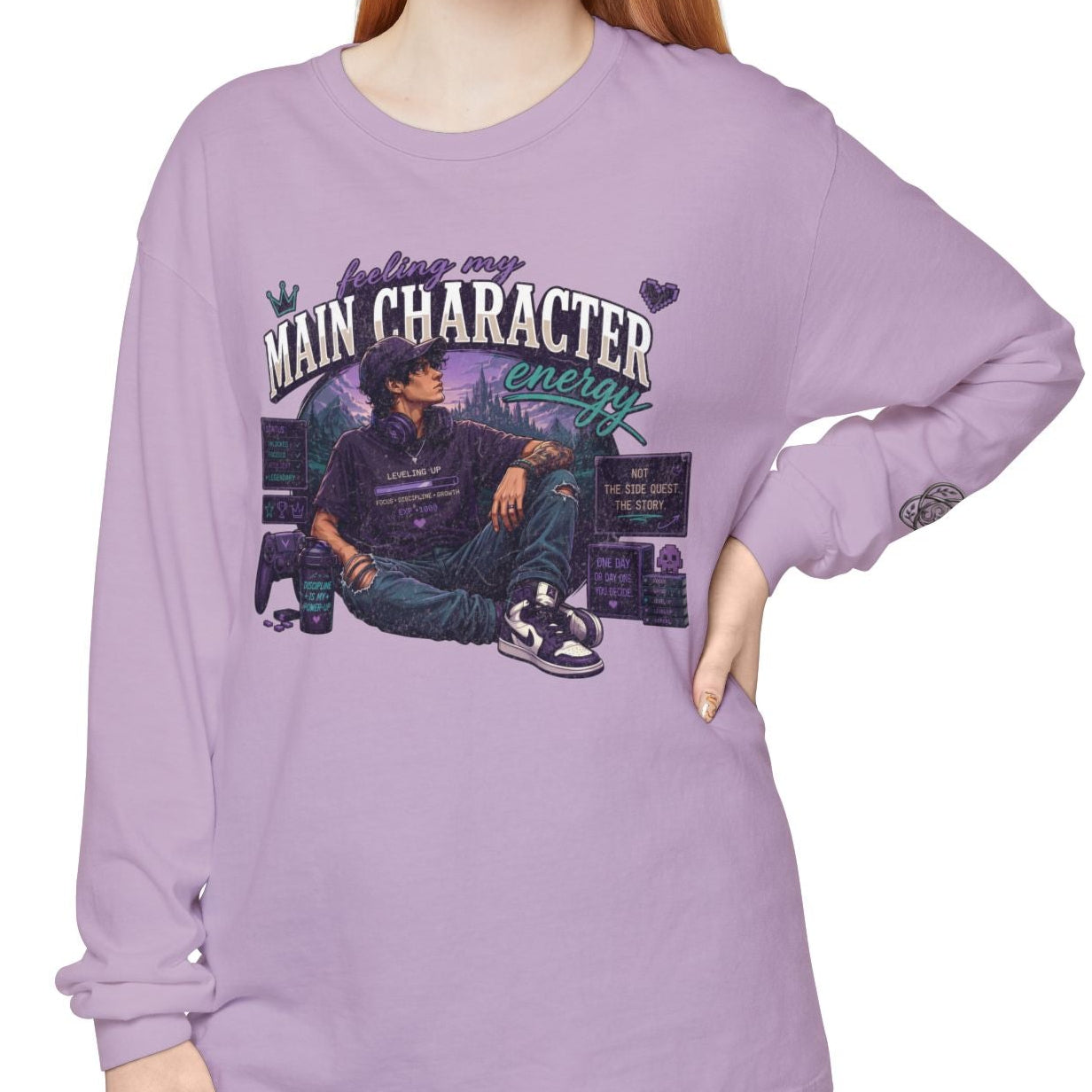 Feeling My Main Character Energy Long Sleeve Shirt,  Guy Gamer Graphic Tee, Cozy Gaming Shirt, Unisex Streetwear, Motivational Gaming Gift