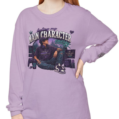 Feeling My Main Character Energy Long Sleeve Shirt,  Guy Gamer Graphic Tee, Cozy Gaming Shirt, Unisex Streetwear, Motivational Gaming Gift