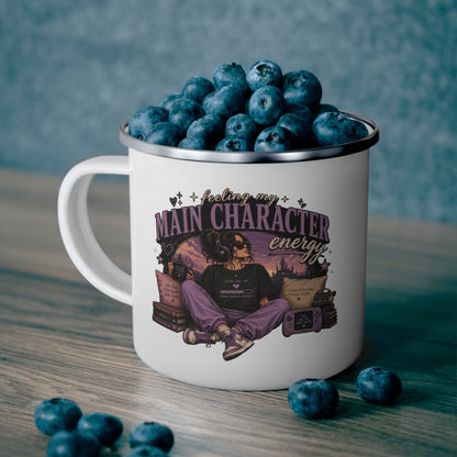 Enamel Camping Mug — "Feeling My Main Character Energy" Female Graphic