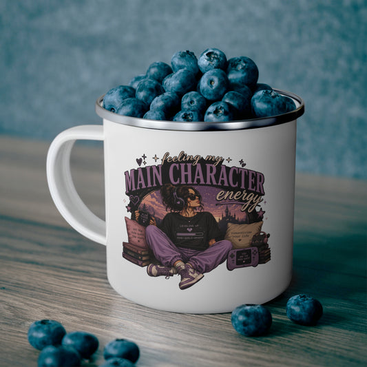 Enamel Camping Mug — "Feeling My Main Character Energy" Female Graphic