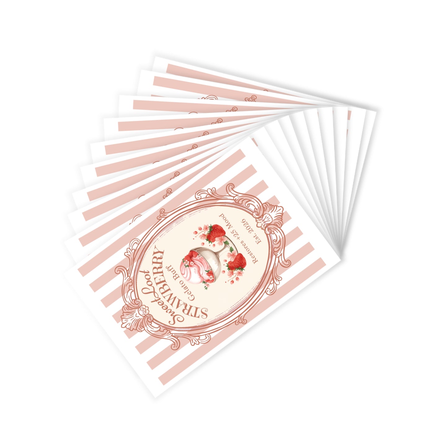 Sweet Loot Strawberry Gelato Buff Postcards, Gamer Food Stationery,