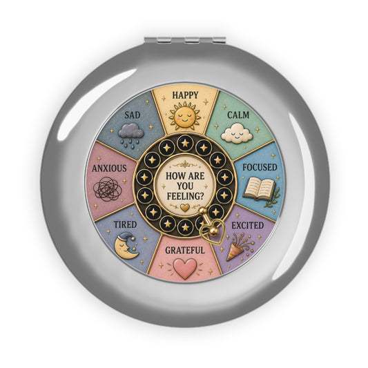Mood Wheel Pocket Mirror | Cozy Gamer Gift | Self Care Mirror | Pastel Emotional Check-In Gift| How Are You Feeling Compact Mirror