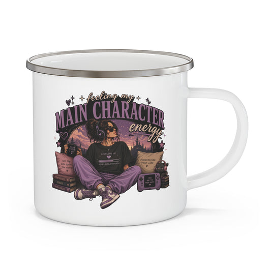 Enamel Camping Mug — "Feeling My Main Character Energy" Female Graphic