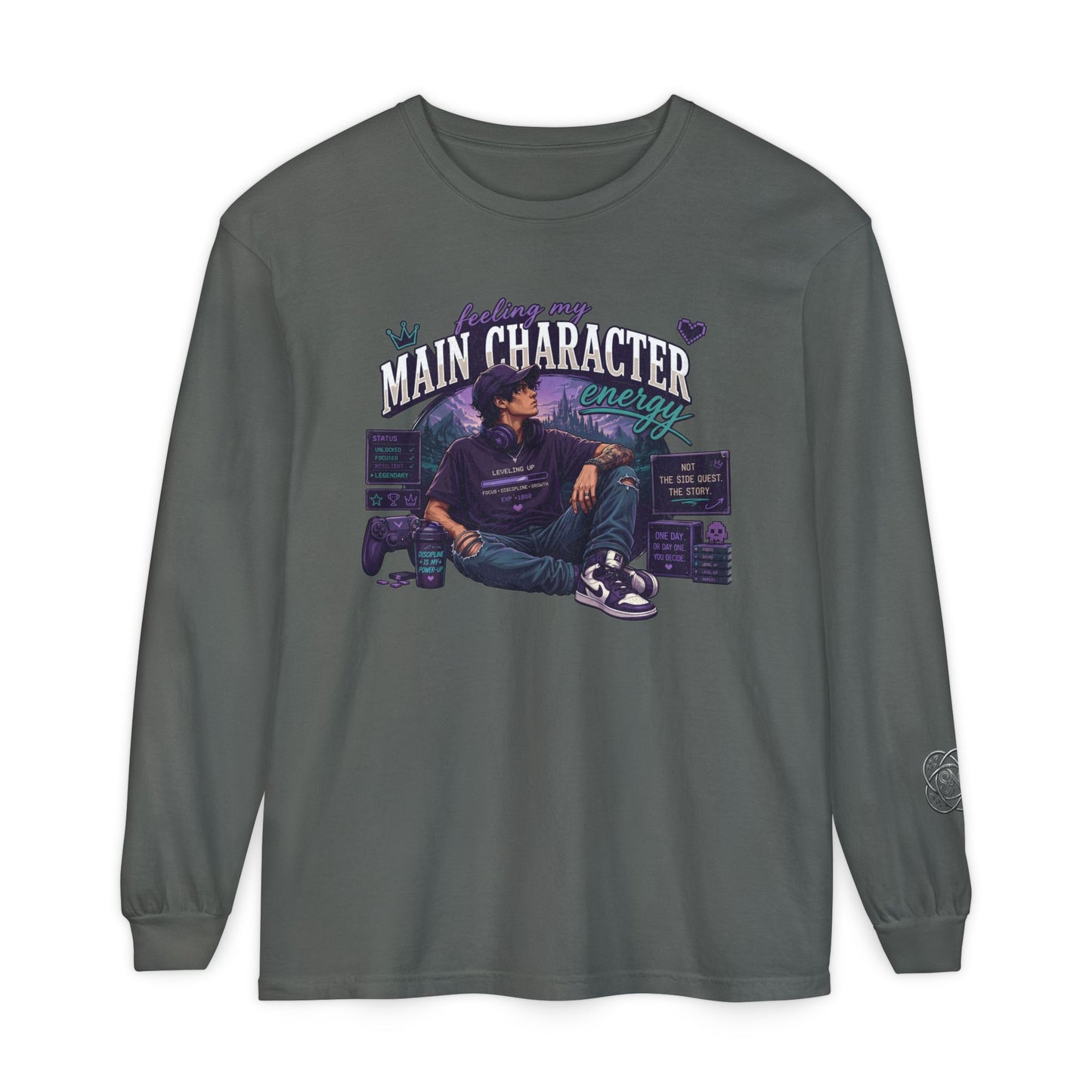 Feeling My Main Character Energy Long Sleeve Shirt,  Guy Gamer Graphic Tee, Cozy Gaming Shirt, Unisex Streetwear, Motivational Gaming Gift