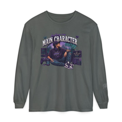 Feeling My Main Character Energy Long Sleeve Shirt,  Guy Gamer Graphic Tee, Cozy Gaming Shirt, Unisex Streetwear, Motivational Gaming Gift