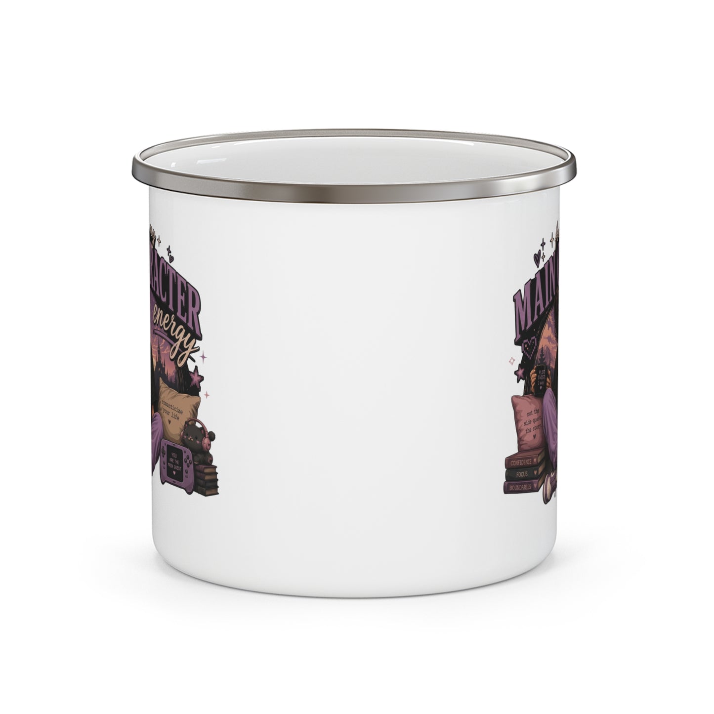 Enamel Camping Mug — "Feeling My Main Character Energy" Female Graphic