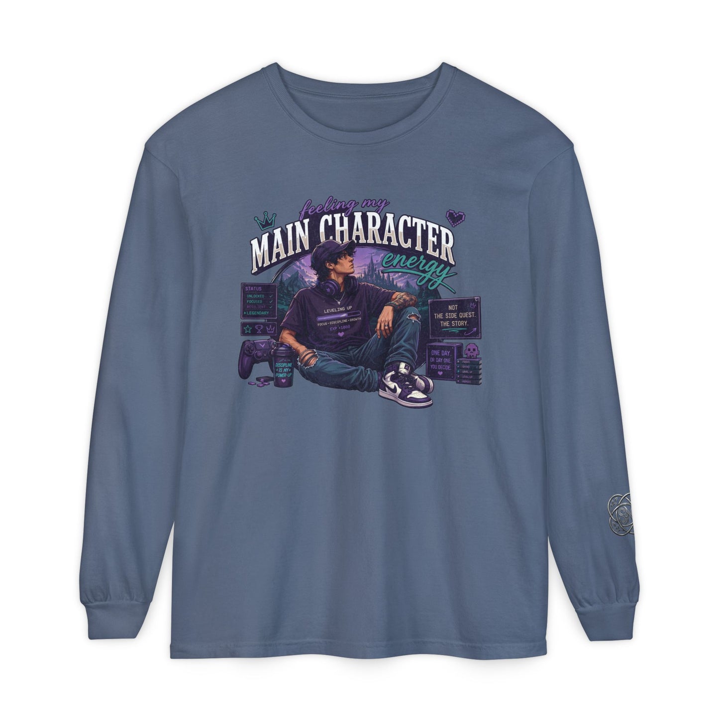 Feeling My Main Character Energy Long Sleeve Shirt,  Guy Gamer Graphic Tee, Cozy Gaming Shirt, Unisex Streetwear, Motivational Gaming Gift