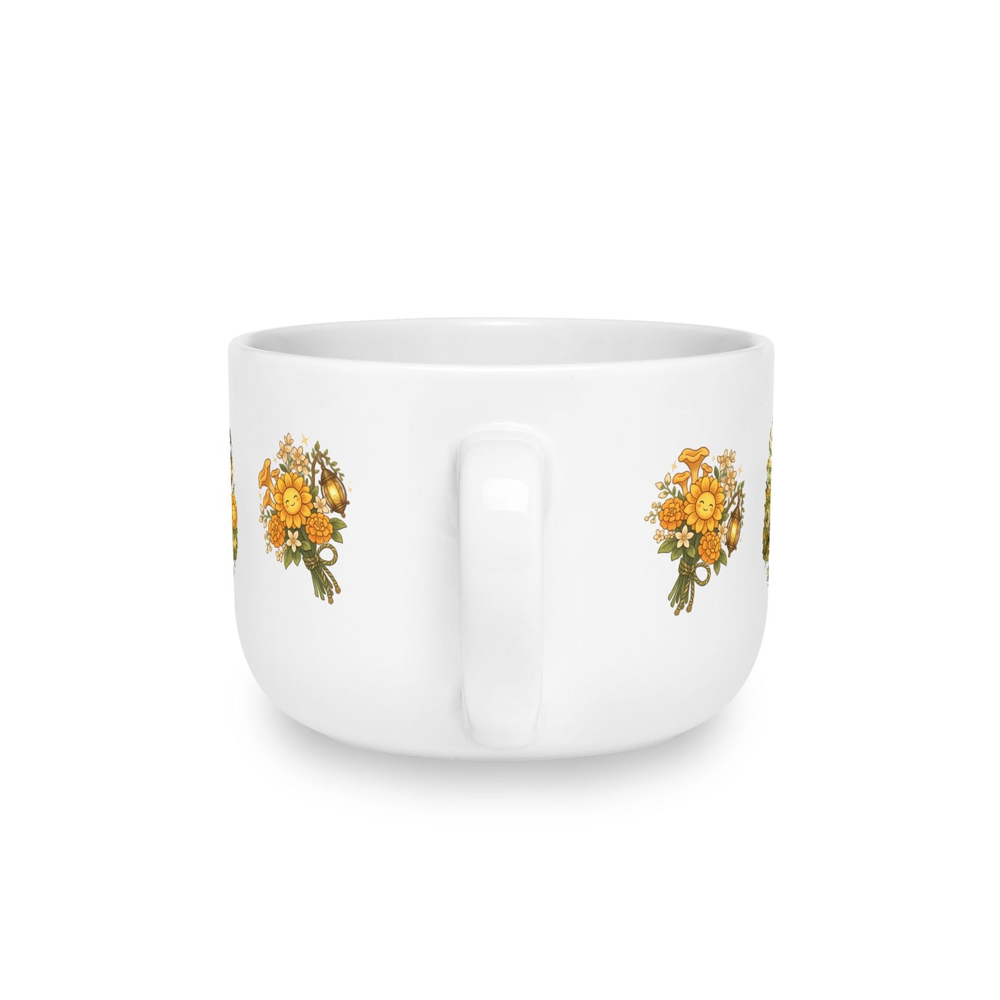 Haunt Heal Harvest Repeat 25oz Ceramic Mug | Cozy Autumn Gamer Mug, Sunflowers & Lanterns