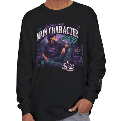 Feeling My Main Character Energy Long Sleeve Shirt,  Guy Gamer Graphic Tee, Cozy Gaming Shirt, Unisex Streetwear, Motivational Gaming Gift