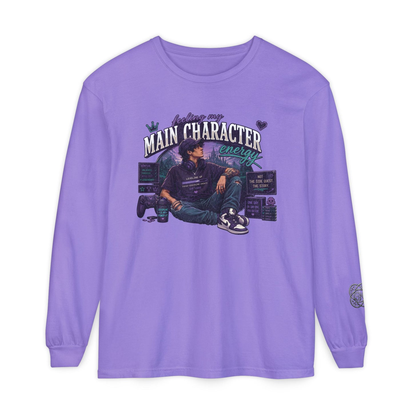Feeling My Main Character Energy Long Sleeve Shirt,  Guy Gamer Graphic Tee, Cozy Gaming Shirt, Unisex Streetwear, Motivational Gaming Gift
