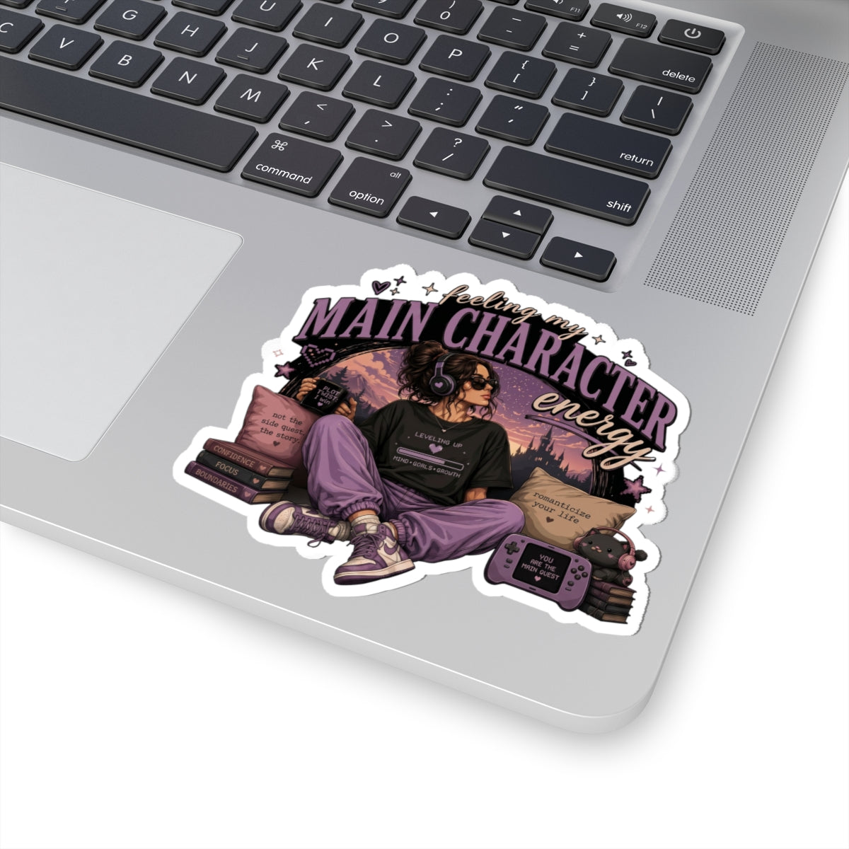 Feeling My Main Character Energy Kiss-Cut Sticker, Gamer Girl, Gamer Laptop, RPG Vinyl Decal, Gaming Water Bottle Sticker, Gamer Gift