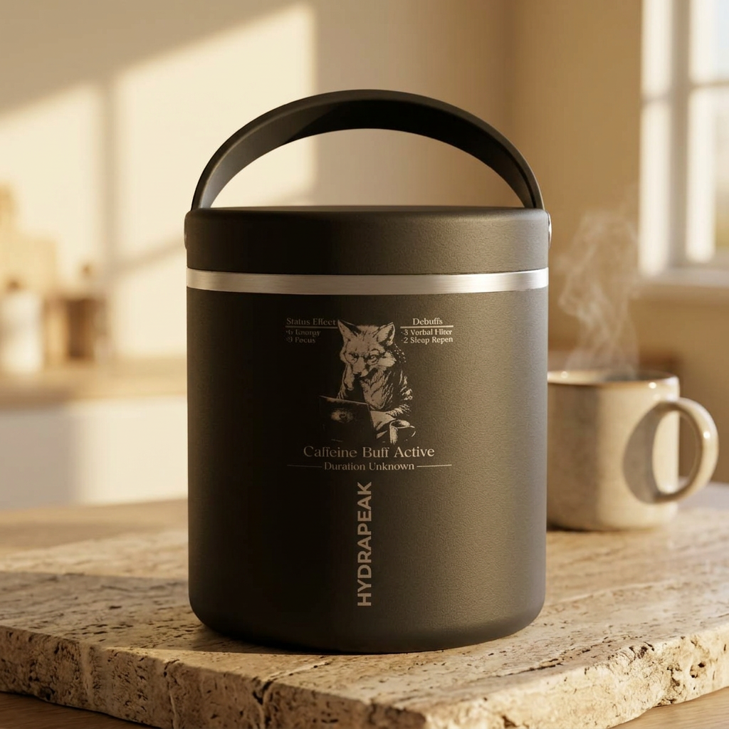 Caffeine Buff Active Fox Thermos Food Jar 25oz | Gamer Lunch Container | Fox Meal Prep Jar | Hot & Cold Food Storage