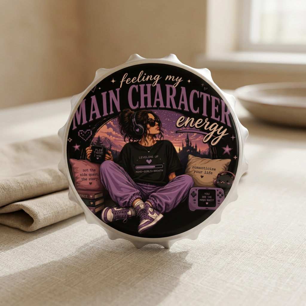 Main Character Energy Bottle Opener | Girl Aesthetic, Cozy Reading Scene