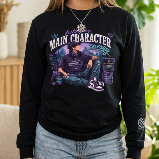 Feeling My Main Character Energy Long Sleeve Shirt,  Guy Gamer Graphic Tee, Cozy Gaming Shirt, Unisex Streetwear, Motivational Gaming Gift