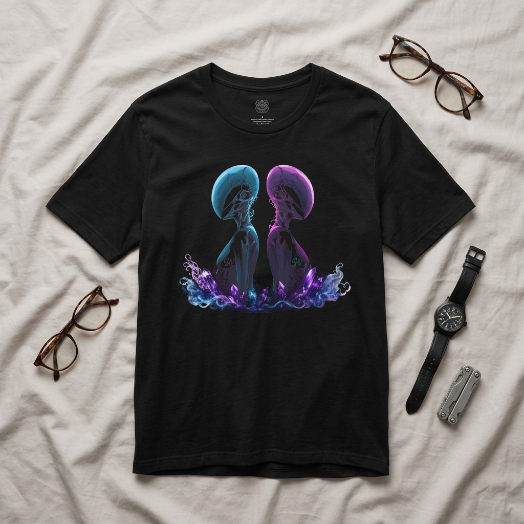 Chromatic Dyad Graphic Tee, Futuristic Sci-Fi Art Shirt