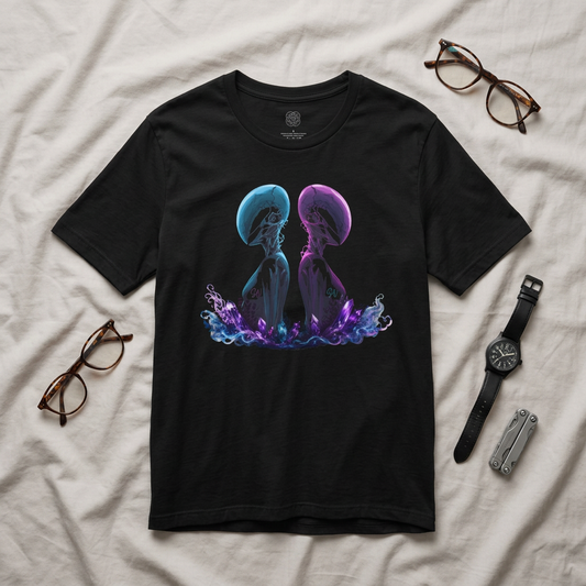 Chromatic Dyad Graphic Tee, Futuristic Sci-Fi Art Shirt