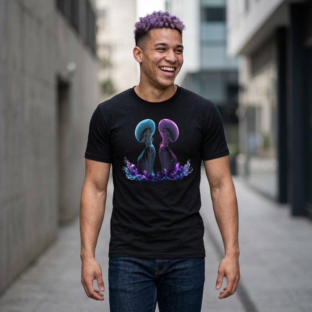 Chromatic Dyad Graphic Tee, Futuristic Sci-Fi Art Shirt