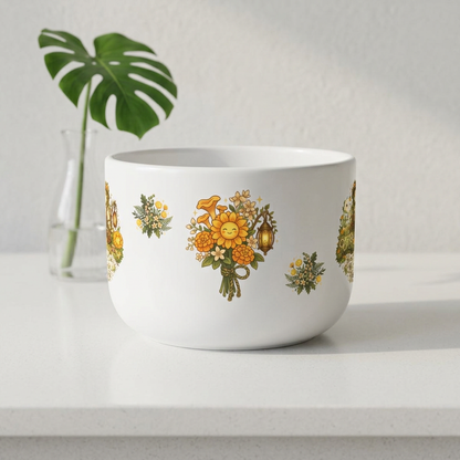 Haunt Heal Harvest Repeat 25oz Ceramic Mug | Cozy Autumn Gamer Mug, Sunflowers & Lanterns