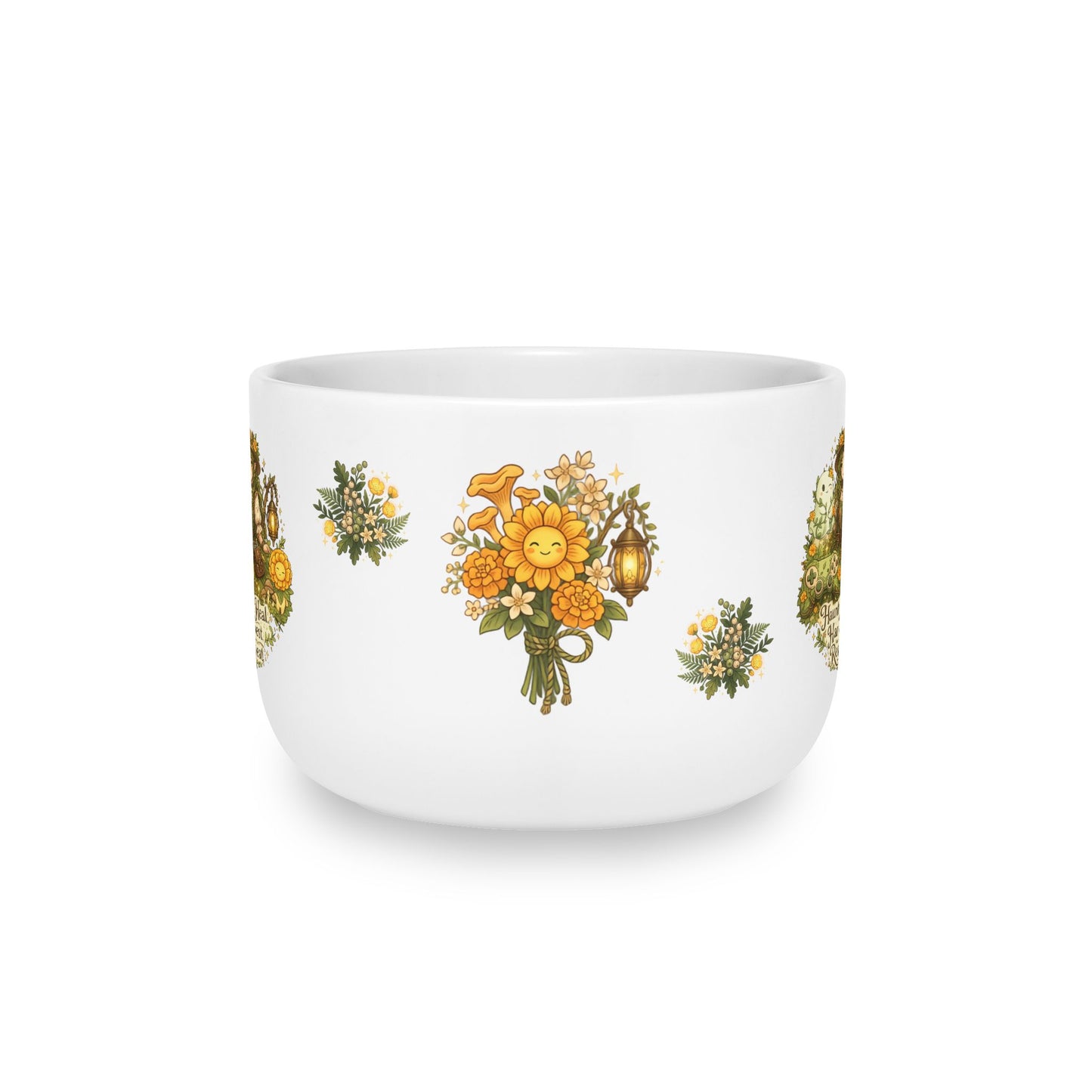 Haunt Heal Harvest Repeat 25oz Ceramic Mug | Cozy Autumn Gamer Mug, Sunflowers & Lanterns