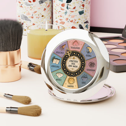 Mood Wheel Pocket Mirror | Cozy Gamer Gift | Self Care Mirror | Pastel Emotional Check-In Gift| How Are You Feeling Compact Mirror