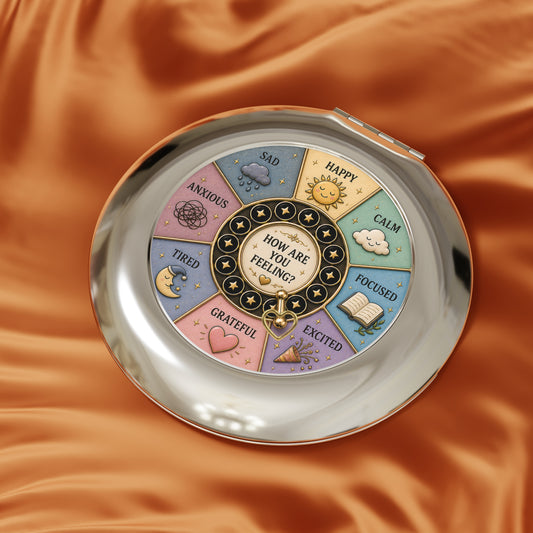 Mood Wheel Pocket Mirror | Cozy Gamer Gift | Self Care Mirror | Pastel Emotional Check-In Gift| How Are You Feeling Compact Mirror