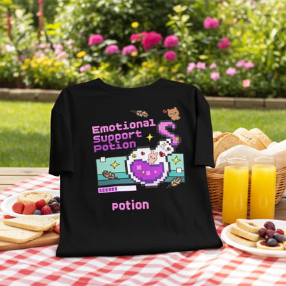 Emotional Support Potion – Unisex Retro Pixel Short Sleeve Shirt