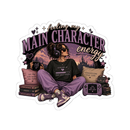 Feeling My Main Character Energy Kiss-Cut Sticker, Gamer Girl, Gamer Laptop, RPG Vinyl Decal, Gaming Water Bottle Sticker, Gamer Gift