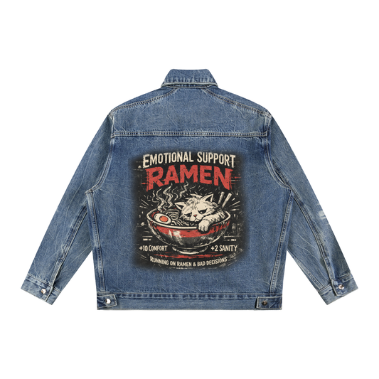 anime jacket,otaku clothing,gaming jacket,emotional support,emotional support gift,denim jacket,cozy gamer,introvert clothing,mental health gift,ramen lover gift