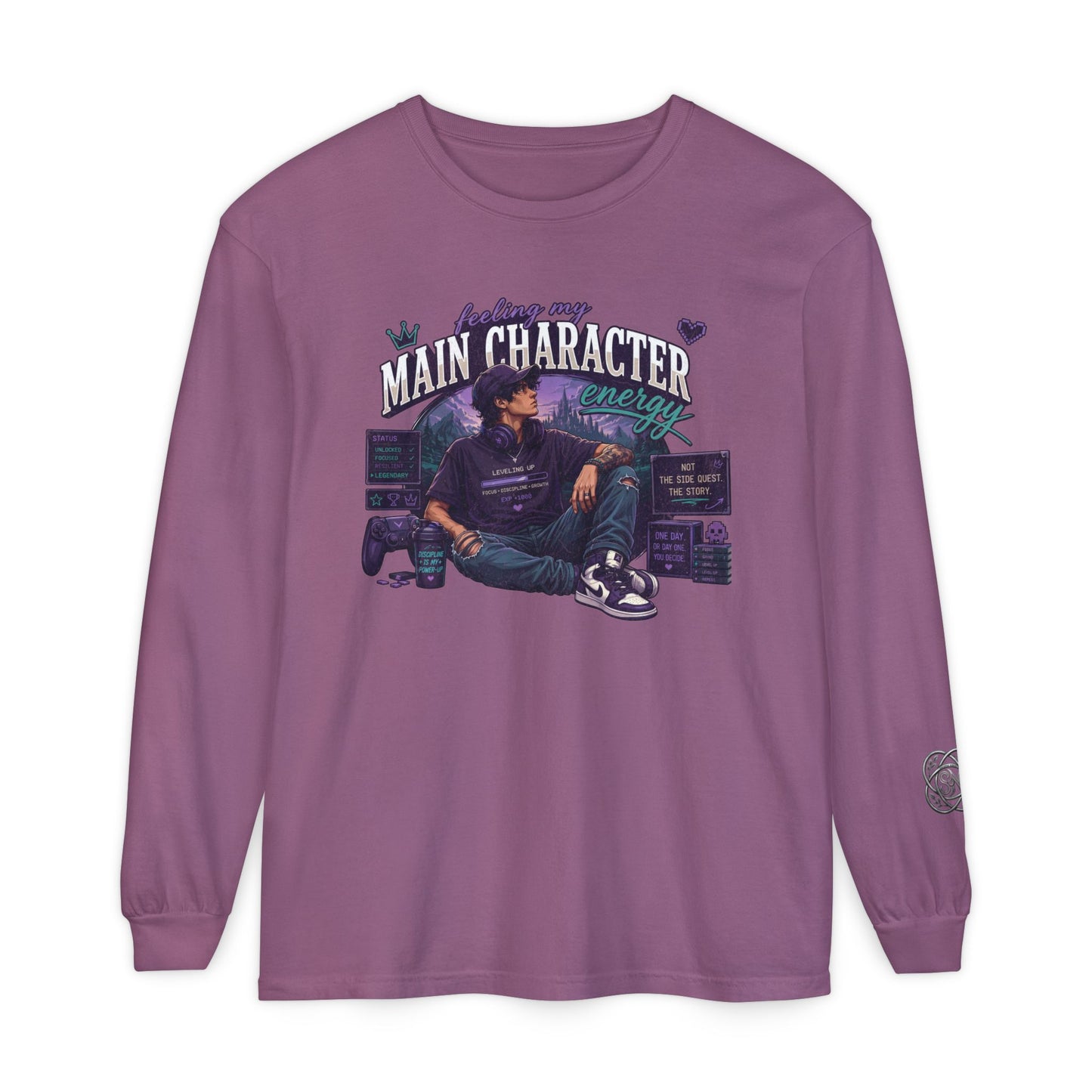 Feeling My Main Character Energy Long Sleeve Shirt,  Guy Gamer Graphic Tee, Cozy Gaming Shirt, Unisex Streetwear, Motivational Gaming Gift