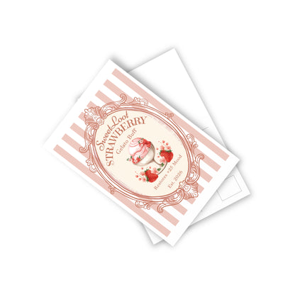 Sweet Loot Strawberry Gelato Buff Postcards, Gamer Food Stationery,
