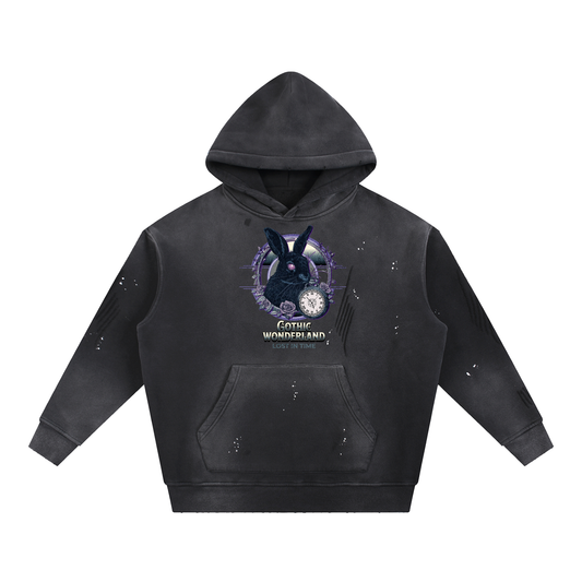gothic hoodie,rabbit hoodie,gothic streetwear,distressed hoodie,unisex hoodie,dark fantasy clothing,gamer streetwear,grunge hoodie,coxy gothic hoodie,lost in time