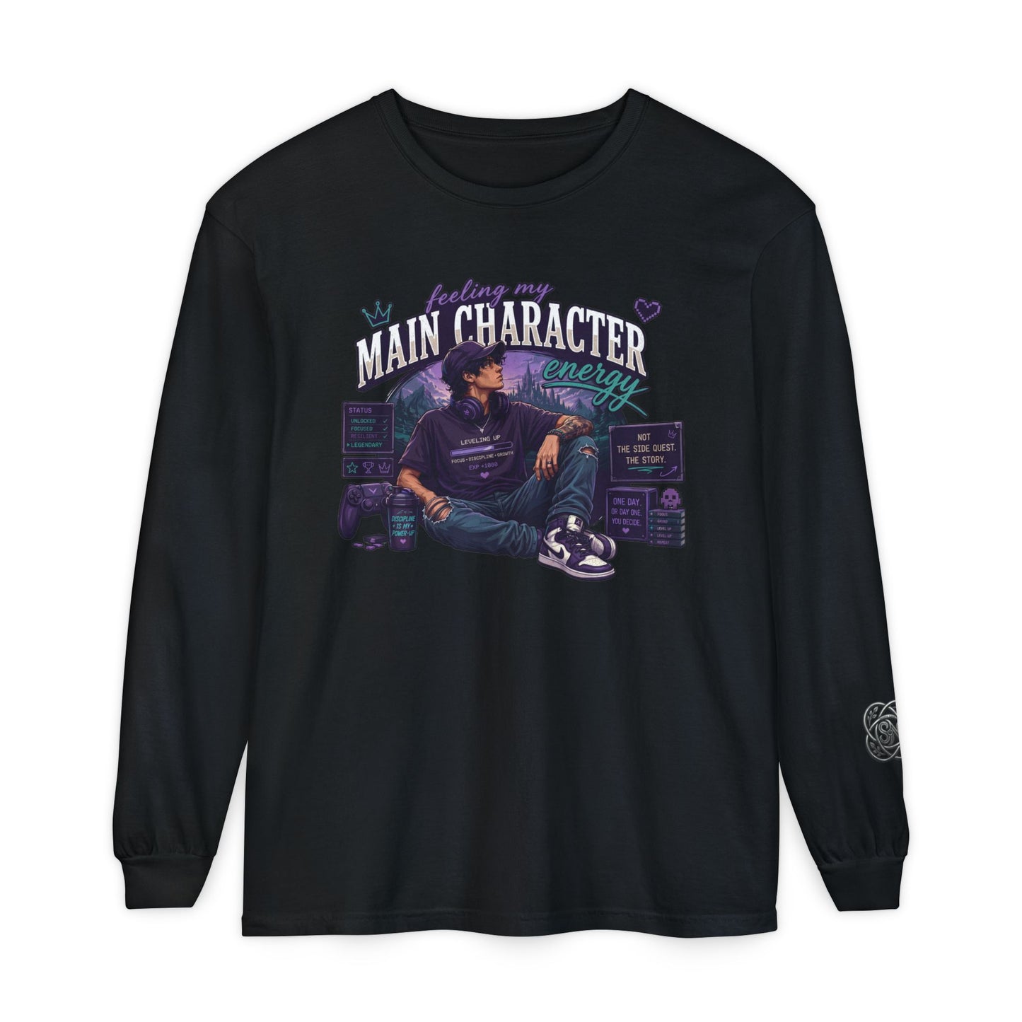 Feeling My Main Character Energy Long Sleeve Shirt,  Guy Gamer Graphic Tee, Cozy Gaming Shirt, Unisex Streetwear, Motivational Gaming Gift