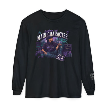 Feeling My Main Character Energy Long Sleeve Shirt,  Guy Gamer Graphic Tee, Cozy Gaming Shirt, Unisex Streetwear, Motivational Gaming Gift