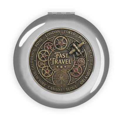 Fast Travel Destination Selector Compact Mirror | Steampunk Gamer Travel Mirror | RPG Inspired Pocket Mirror