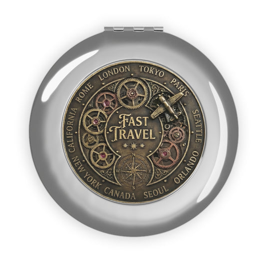 Fast Travel Destination Selector Compact Mirror | Steampunk Gamer Travel Mirror | RPG Inspired Pocket Mirror