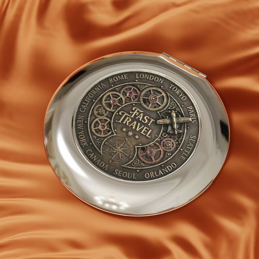 Fast Travel Destination Selector Compact Mirror | Steampunk Gamer Travel Mirror | RPG Inspired Pocket Mirror
