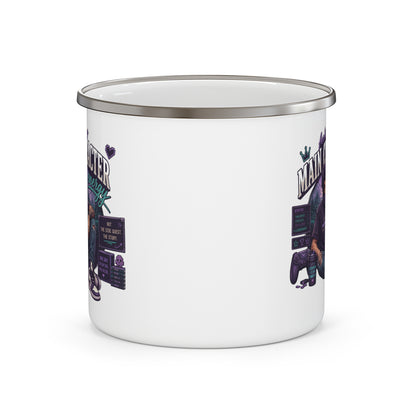 Enamel Camping Mug — "Feeling My Main Character Energy" Guy Graphic
