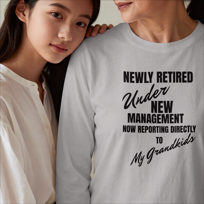 Newly Retired Under New Management Shirt Grandkids – Funny Retirement Gift for Grandparent – Retirement Party Tee