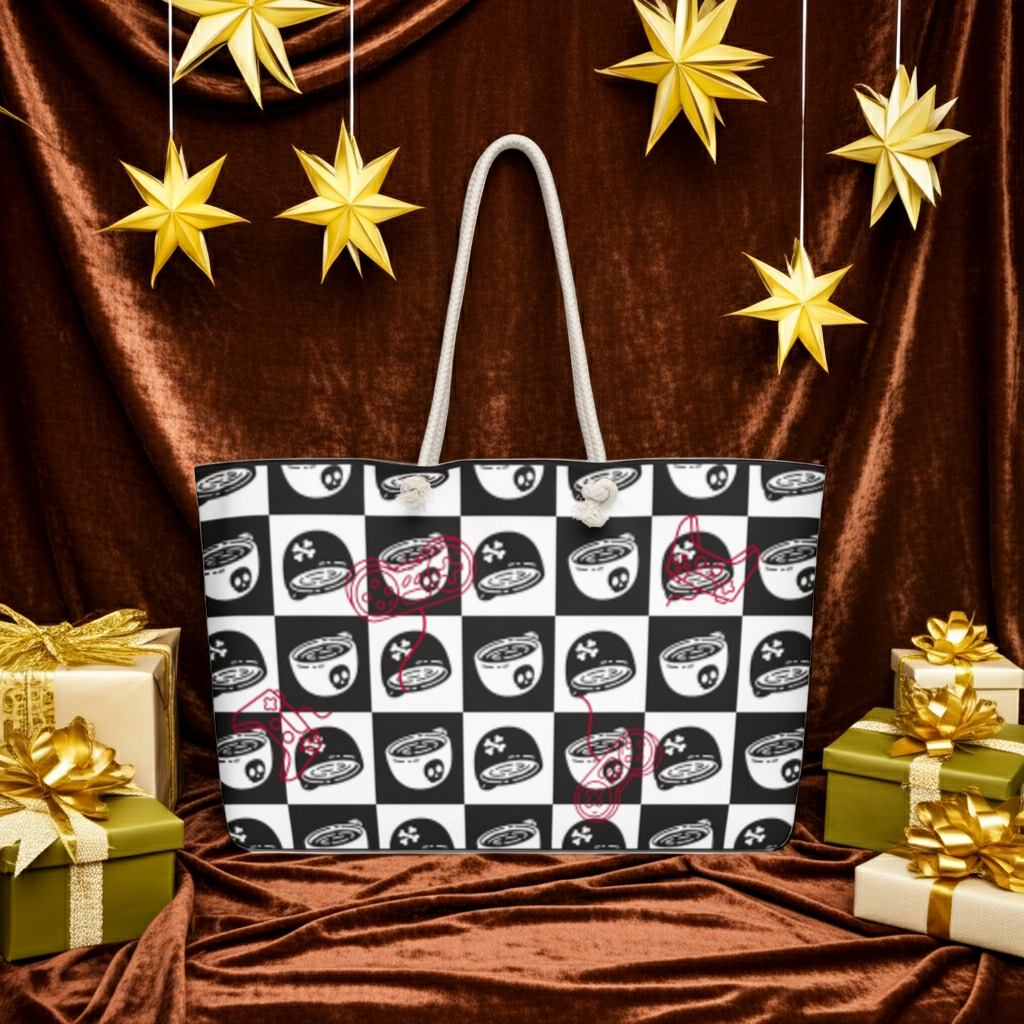 Dual Gamer Mode Oversized Weekender Bag, Coffee and Skull Aesthetic Tote, Light & Dark Side Travel Bag, Gamer Carry Bag