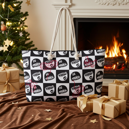 Dual Gamer Mode Oversized Weekender Bag, Coffee and Skull Aesthetic Tote, Light & Dark Side Travel Bag, Gamer Carry Bag