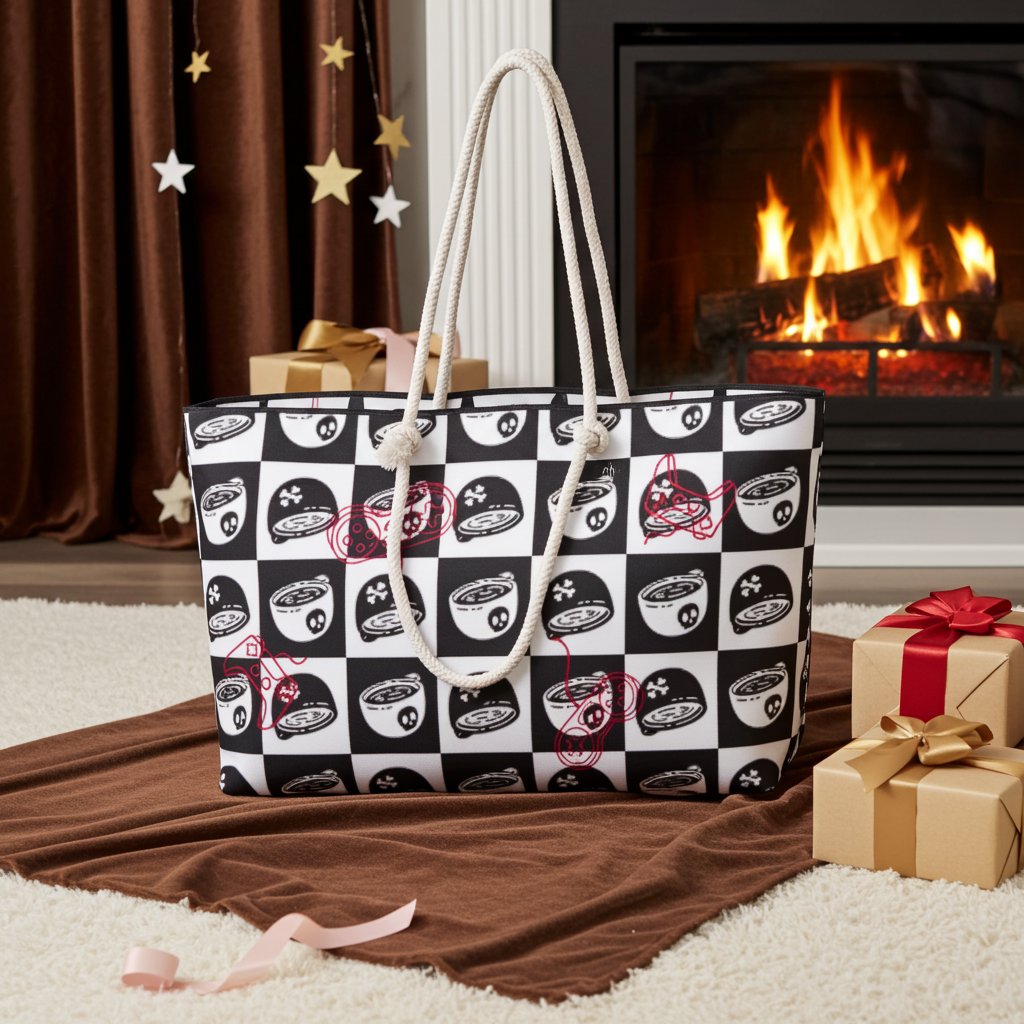 Dual Gamer Mode Oversized Weekender Bag, Coffee and Skull Aesthetic Tote, Light & Dark Side Travel Bag, Gamer Carry Bag