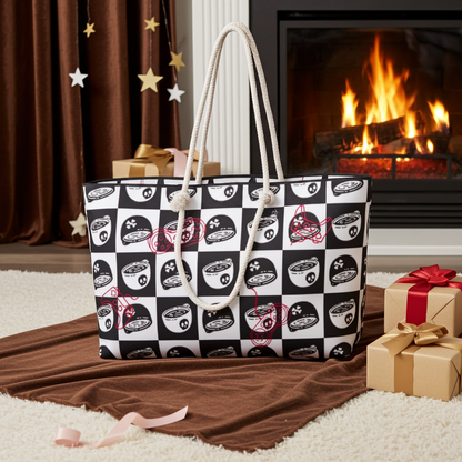 Dual Gamer Mode Oversized Weekender Bag, Coffee and Skull Aesthetic Tote, Light & Dark Side Travel Bag, Gamer Carry Bag