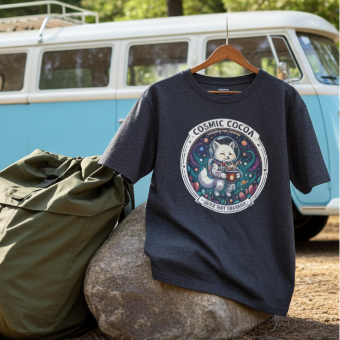 Cosmic Cocoa – Warming the Cosmos | Cozy Space Fox Coffee & Cocoa Design Unisex t-shirt