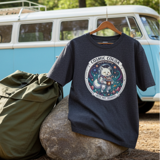 Cosmic Cocoa – Warming the Cosmos | Cozy Space Fox Coffee & Cocoa Design Unisex t-shirt