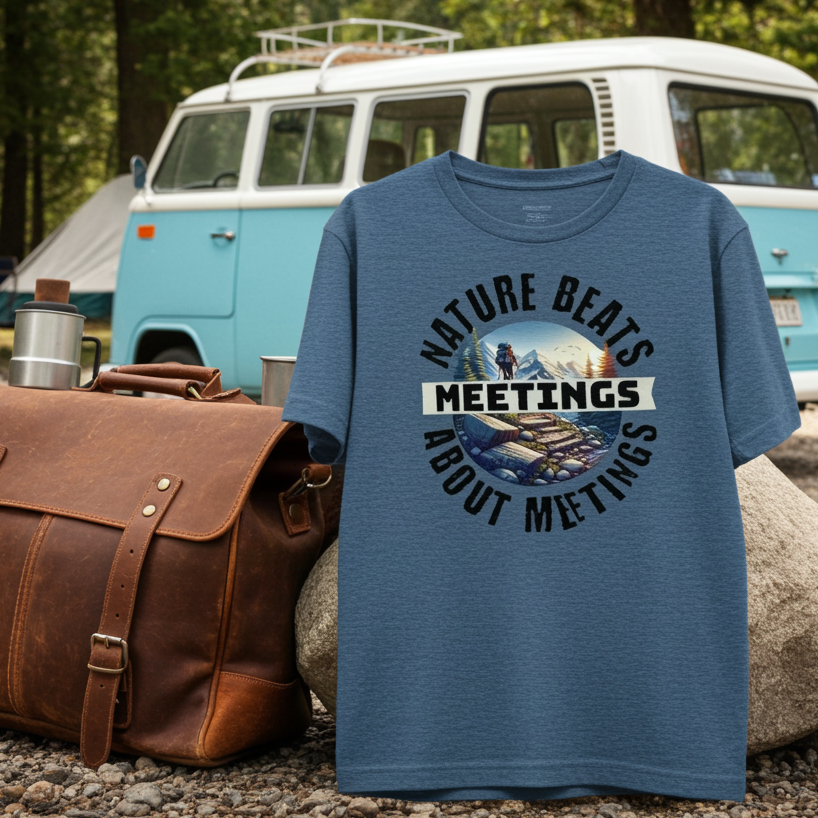 Nature Beats Meetings – Legendary Exit Plan Hiking & Camping Retirement Shirt